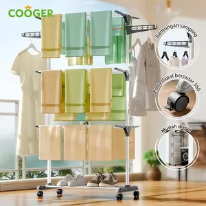 [EXCLUSIVE] COOGER Rak Jemuran Aluminium untuk Handuk Baju 4 Susun Besi Pakaian Pipa Jemuran Besi Pakaian Tempat Jemuran Pakaian Rak Jemuran Towel Gantungan Baju Praktis