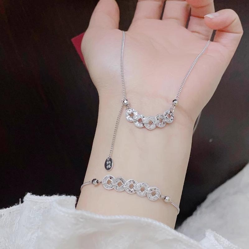 [YÊN LAM] Bộ trang sức Kim Tiền  –  Dây Chuyền & Lắc Tay Phiên Bản Xi Bền Màu – Hút Lộc, Giữ May 7