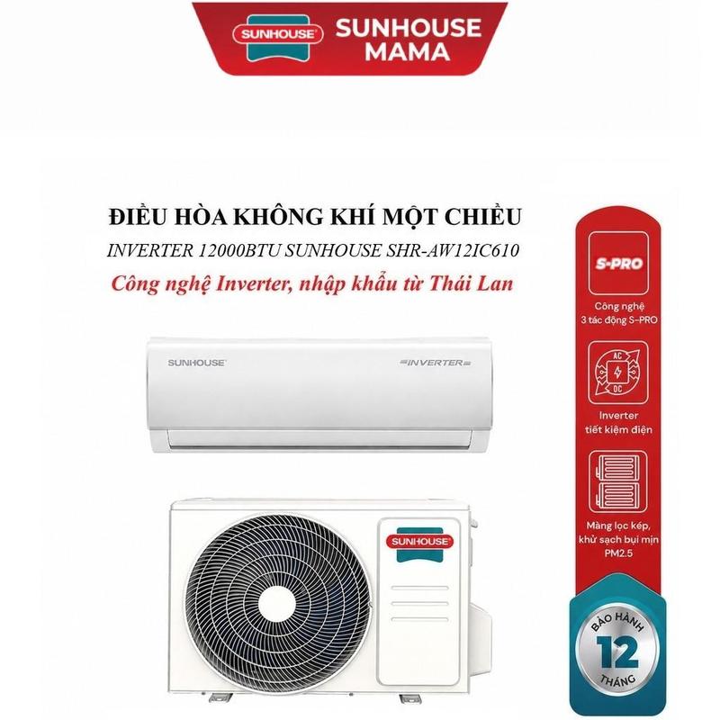Điều hòa không khí một chiều Inverter 12000BTU SUNHOUSE SHR-AW12IC610, Lọc Bụi…