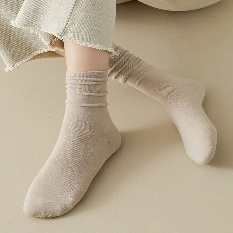 Tất Mùa Thu Retro Cho Nữ, Màu Trơn, Thường Ngày, Trắng, Trung Bình, Thời Trang Hàn Quốc, Cotton Mềm Mại, Đa Năng, Thoáng Khí, Cho Chân Ong 3