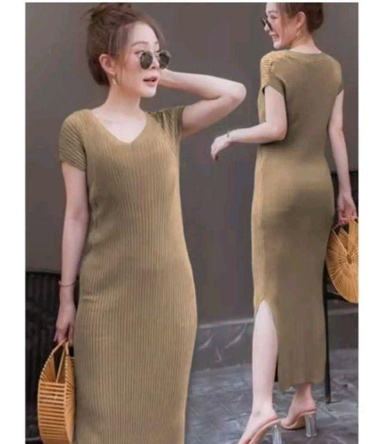 Terbaru Dres knit lengan pendek terbaru wanita korean style new fashion wanita Panjang Cewek Bodycon