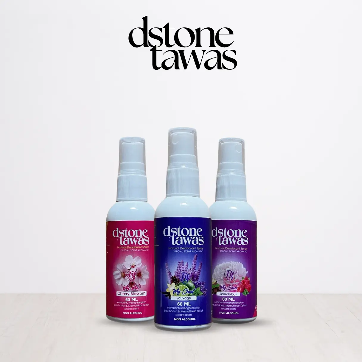 DSTONE Natural Deodorant Spray Aroma 60ml Paket isi 3pcs Mengurangi Bau Badan/Tubuh dan Ketiak dengan Wangi Fresh Tawas Alami Pencerah
