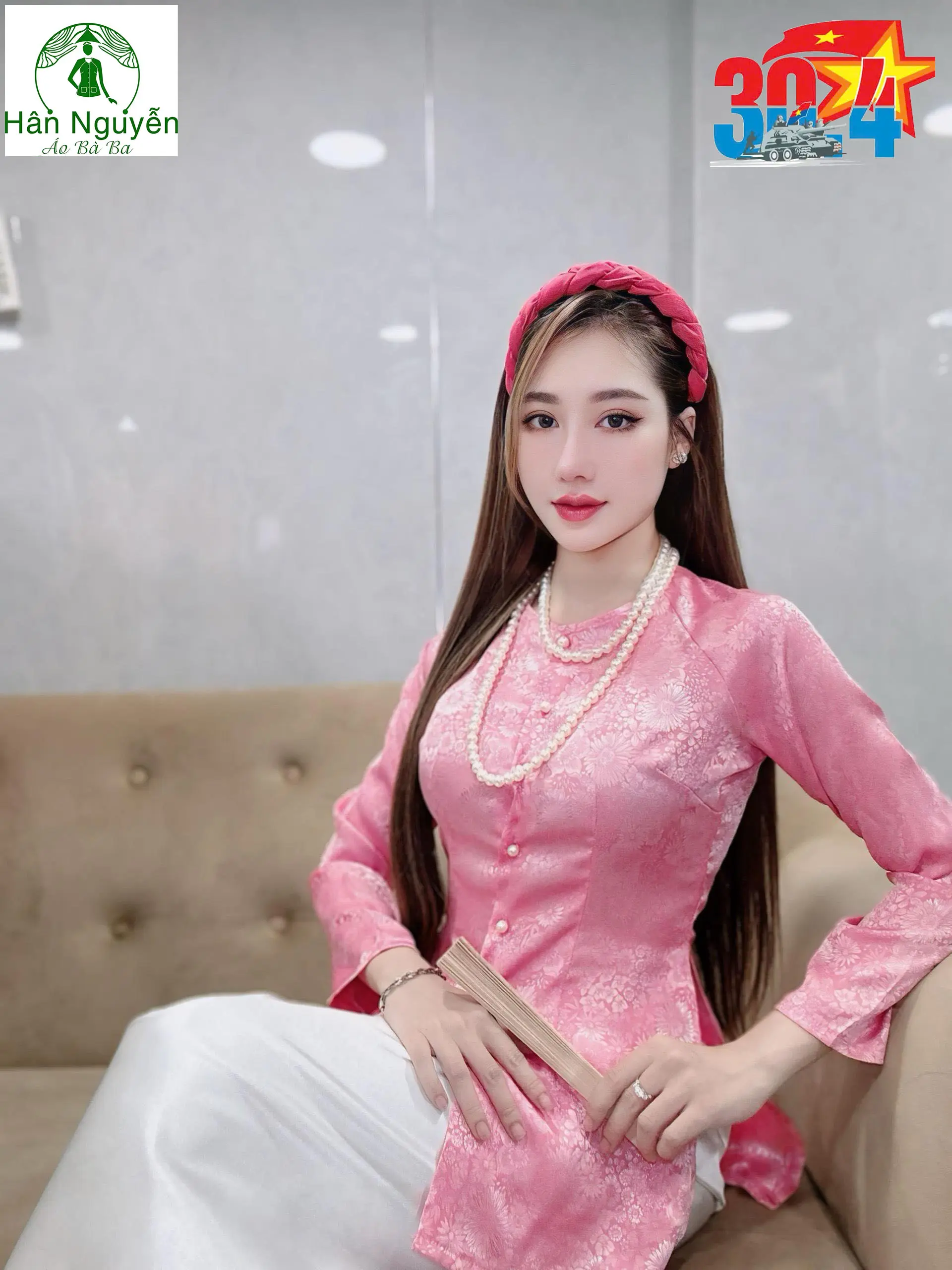 B.A115 - Bộ Áo Bà Ba Gấm Hoa Cúc Cài Nút Tay Dài Cổ Tròn ( 7 màu ) Nữ Women Top Sơ Mi Shirt