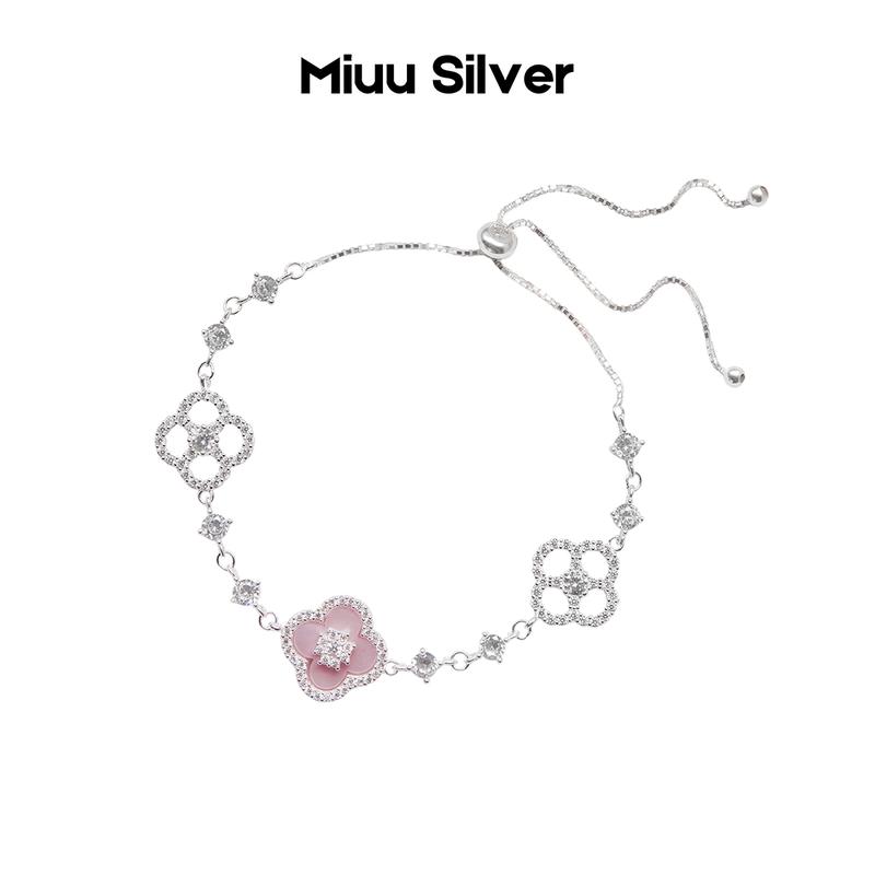  Vòng Tay Bạc Nữ Cỏ 4 Lá Miuu Silver Lắc Tay Nữ Hình Cỏ 4 Lá Flower Sakura 