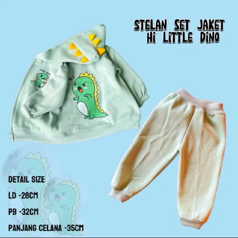 setela jaket bayi motif dino jaket dan celana 0-12 bulan bahan Katun fleece 2