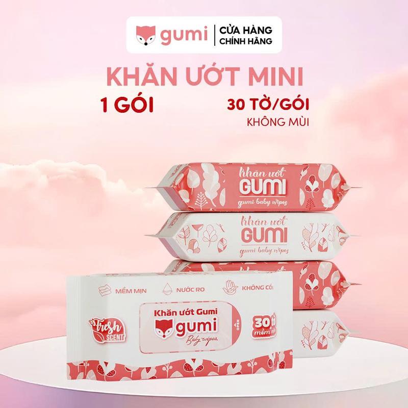 Mall 1 Gói khăn ướt 30 tờ Gumi không cồn không parabens cao cấp dành cho em bé