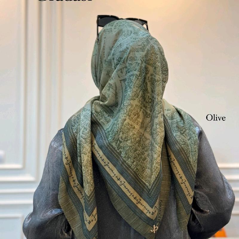 Hijab Segiempat Voal Premium dengan  Motif Gradasi Siap Pakai - Nyaman, Seragam Kerudung Muslim Casual Square 6