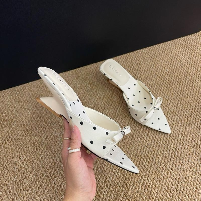   CHUẨN SIZE - Dép xuồng Chấm Bi kiểu quai bản nơ phối ngọc thiết kế sang chảnh trẻ trung DH 0035 
