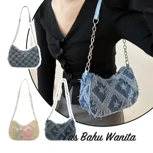 Tas Bahu Wantia Shoulder Underarm Bag Kain Denim Kekinian Multifungsi Elegant Sederhana