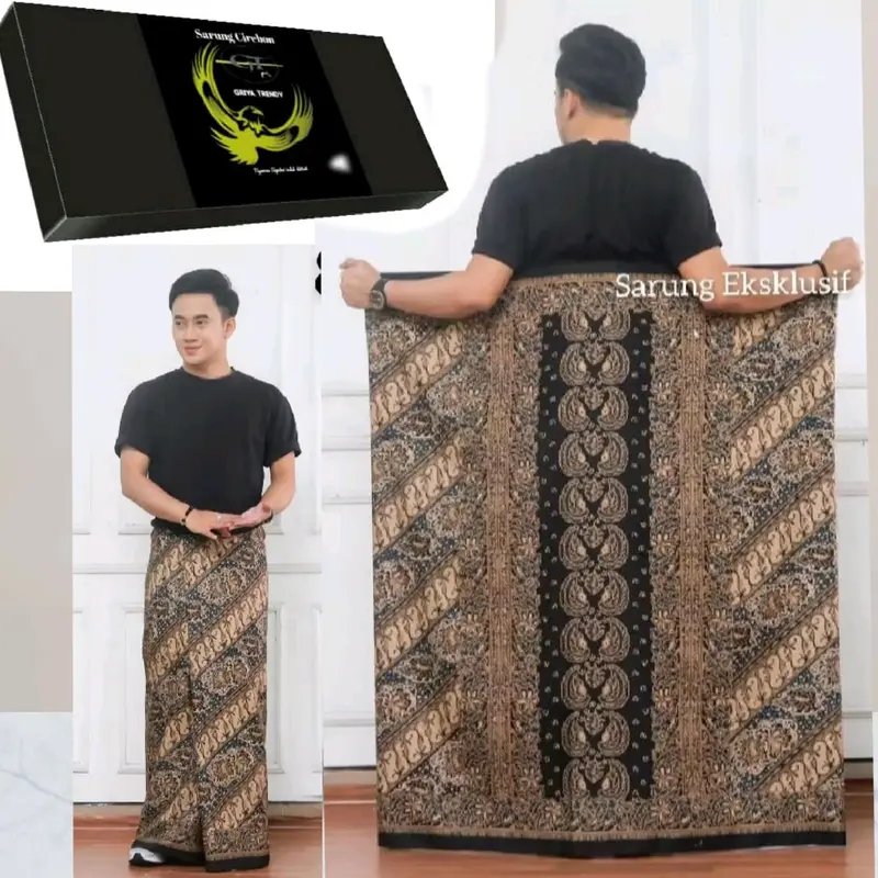 Sarung Batik Cirebon Katun Hitam Dewasa Muslim Putih Motif 210 x 120 cm Pekalongan Remaja 2