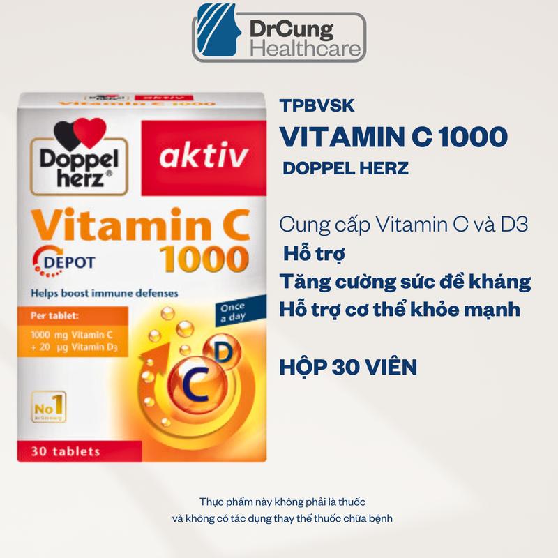  TPBVSK Doppelherz Vitamin C hộp 30 viên hỗ trợ bổ sung Vitamin C 1000 dành cho người lớn 