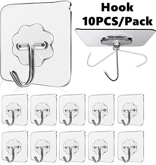 Cangkuk Dinding Kuat, Pelbagai Pilihan, 10PCS, Cangkuk Melekit Dapur, Lutsinar, Boleh Digunakan Semula, Gantung Lancar, Kalis Air, Kalis Minyak, Sesuai untuk Bilik Mandi dan Dapur, Pelekat Tugas Berat