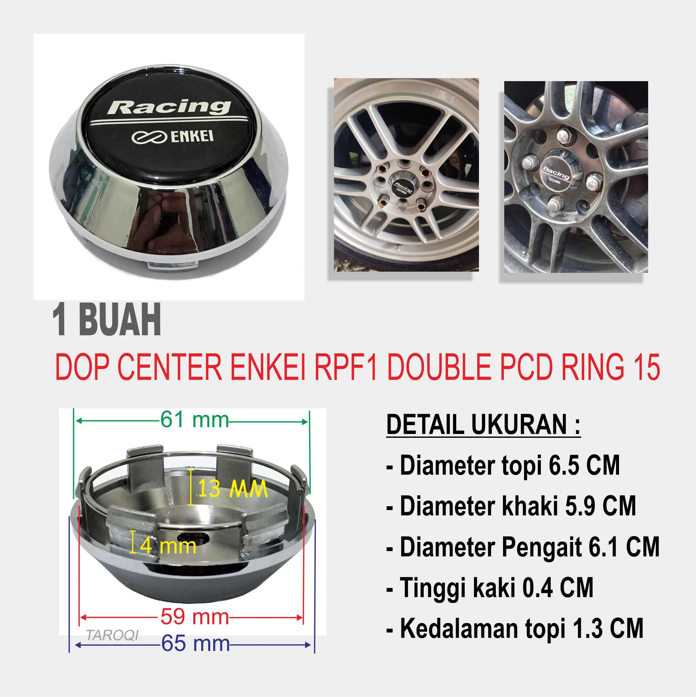 1 BUAH tutup dop center velg enkei RACING crom kaki 6 cm topi 6.5 cm