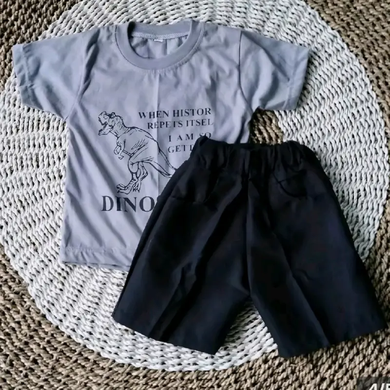 stelan anak kaos dino saurus Lengan pendek Fashion Motif 4