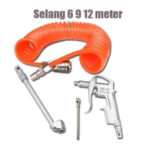 3in1 Alat Isi Angin Ban Motor Mobil -  Semprotan Angin Kompresor - Selang Angin Kompresor 6 9 12 Meter Recoil Hose Spiral Slang PU dengan Kopler PP & SP Tahan Tekanan Tinggi Flexible dan Ringan