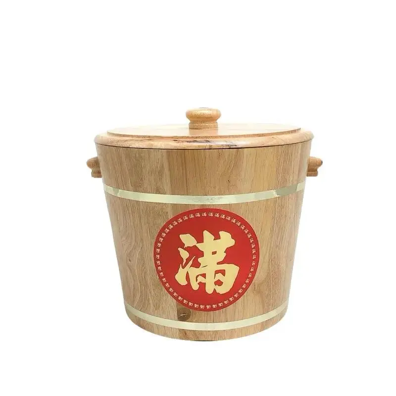3KG 6KG 10KG Wooden Rice Bucket Wooden Rice Container Wooden Rice Bucket with Free Sticker Tong Nasi Bekas Nasi Wooden Rice Bucket Barrel Bekas Nasi Kayu Bucket Container Chinese New Year CNY Tong Beras Bekas Kayu