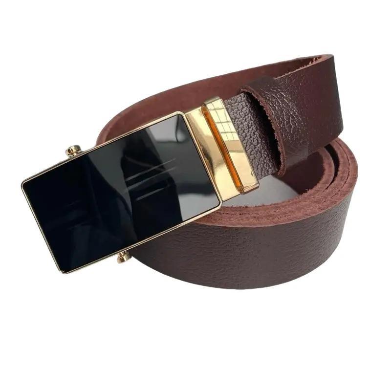 Thắt lưng da bò một lớp nguyên tấm, khoá lăn mặt kính trống xước cho nam - Women Voi dây nịt