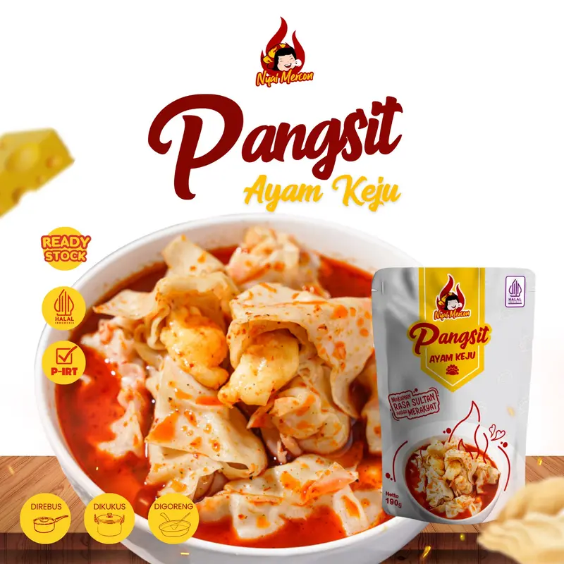 Paket Beli 3 Dapat 6 (Pangsit Rangu, Pangsit Keju, Mie Jebew + 3 Free Kripik Pangsit) Nyai Mercon Makanan Instan 2