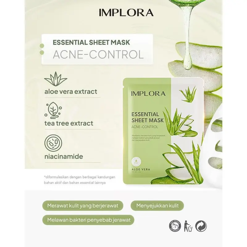 ENVIO - Implora Essential Sheet Mask 25gr - Masker Wajah Melembabkan Anti Aging Acne Control 5