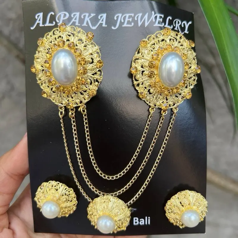 Bros alpaka kancing oval mutiara