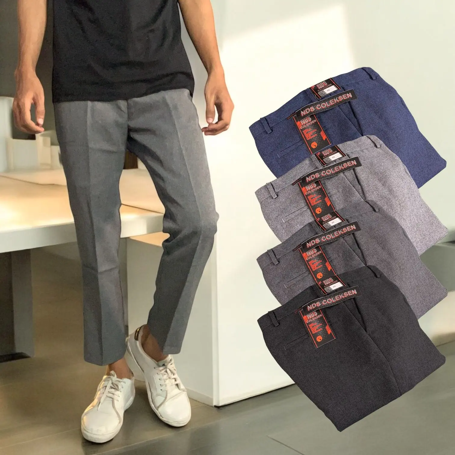 celana panjang pria Muda angkle pants Santai Slim-fitting Polos Hitam celana kantor nyaman stylelish korea Abu Ankle Navy Formal Slimfit Tartan Casual Kain Katun celana bahan