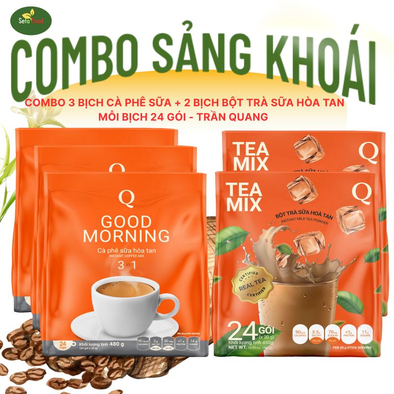  Trần Quang Combo 3 bịch cà phê sữa hòa tan Good Morning & 2 bịch bột trà sữa hòa tan TEAMIX mỗi bịch 24 gói combo sảng khoái 
