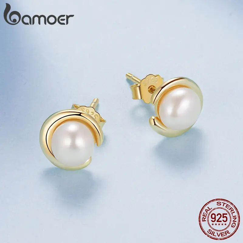Bông Tai Đinh tán Ngọc Trai Nước Ngọt, Bamoer, Bạc Sterling 925, Dành Cho Phụ Nữ, Trang Sức Thời Trang