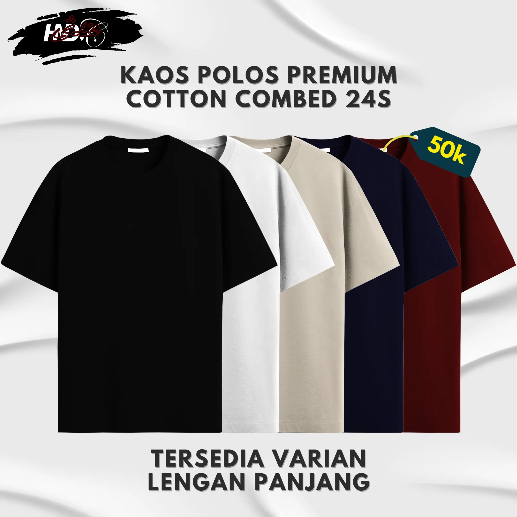 Kaos Polos Pria Wanita Lengan Pendek Panjang | T-shirt Premium Cotton Combed 24s