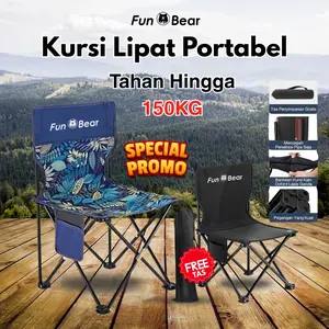 Kursi Lipat Fun Bear dengan Sandaran Lengan & Tempat Minum | Kursi Outdoor Jumbo Portable | Nyaman untuk Memancing dan Camping | Kuat dan Mudah Dibawa