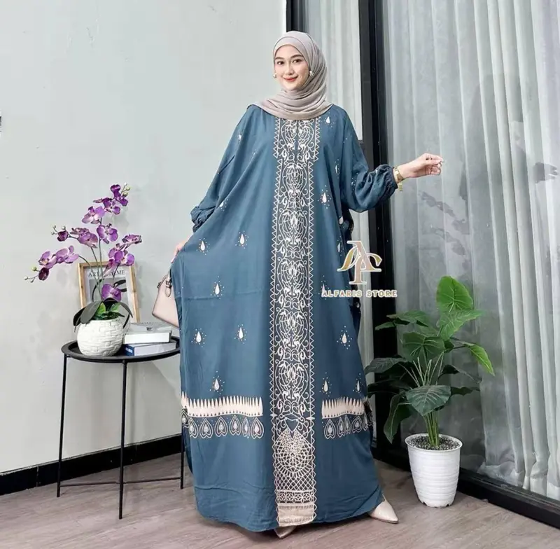￼Kaftan Motif Cunda Rayon Jumbo Ld 180 Kaftan Muslim Wanita Nyaman Tebal Gamis By Alinrafd 0