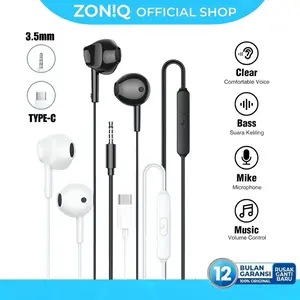 ZONIQ Headset Kabel Handsfree Type C In-ear With Mic Wired Handset Earphone Bass Gaming Anti Delay