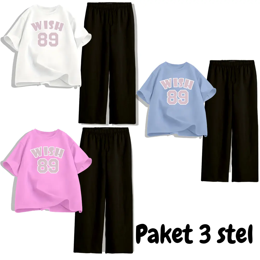Paket 3 Set 90ribuan Setelan Anak Baju Celana Kulot Panjang usia 5-12 Tahun Fashion WIsh89