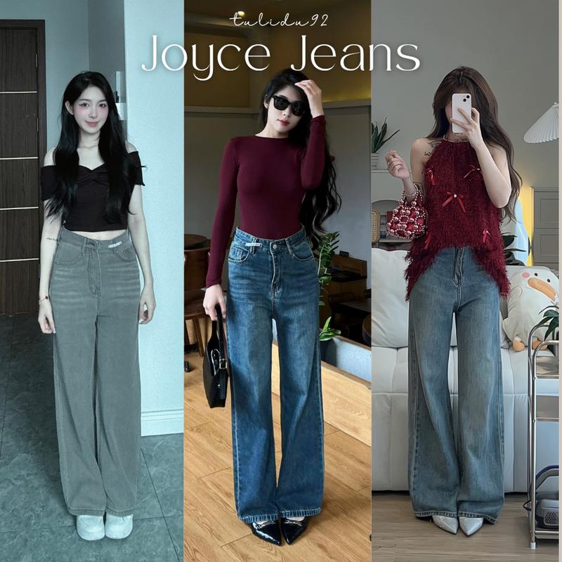 Quần Jean Ống Rộng "Joyce Jeans" TULIDU Mặc 2 Kiểu Cạp Cao Cạp Thấp Chất Không Giãn Mềm Mịn Cotton Jeans Cao Cấp