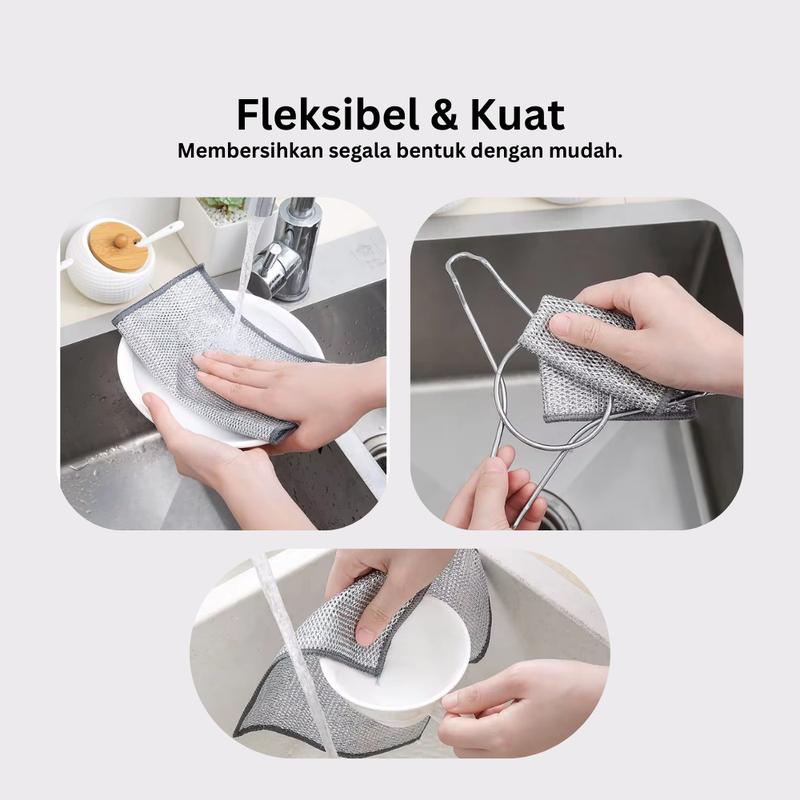 (Isi 10pcs) Kain Lap Dapur Kawat Perak Metalik Bentuk Persegi Halus Sebaguna / Pembersih Panci Piring Kain Cuci Piring Kawat / Lap Cleaning/kain lap microfiber 4