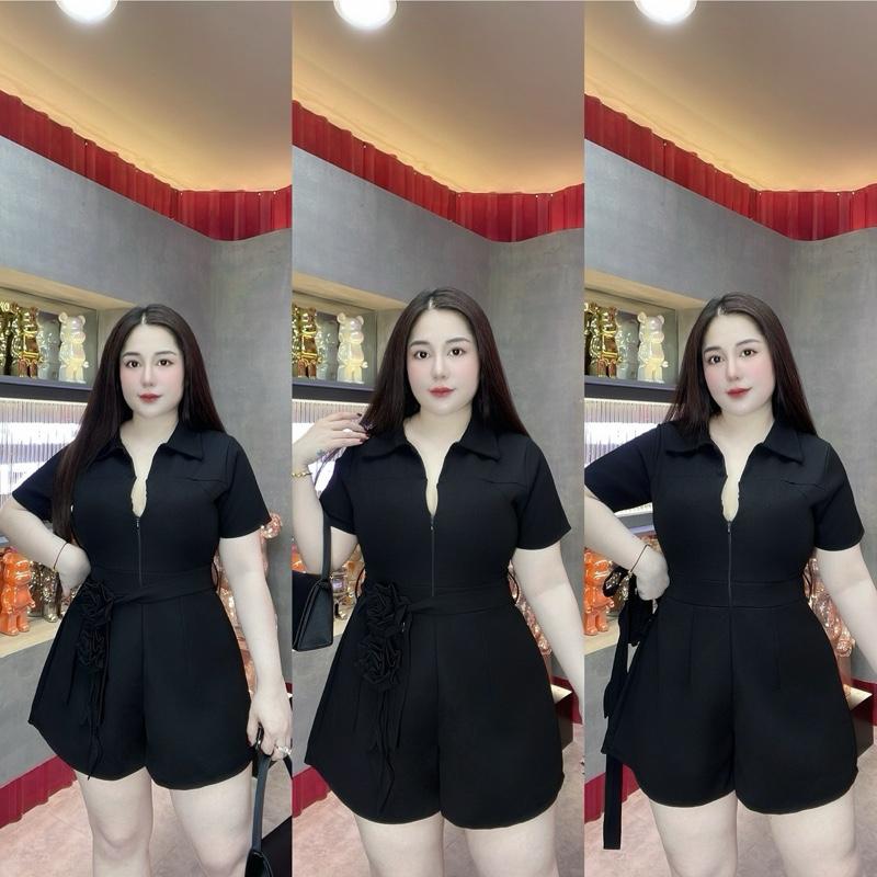 ( 1M65 ĐỔ LẠI ) 60-90KG JUMSUILT ĐỒ BAY ÁO LIỀN QUẦN CỔ VEST KÈM NỊT HOA XINH  DÁNG A Sang Trọng đi Tiệc Đi làm Đi chơi BIGSIZE VƯƠNG NGỌC HÂN Nữ Dress Váy Màu Đen Women
