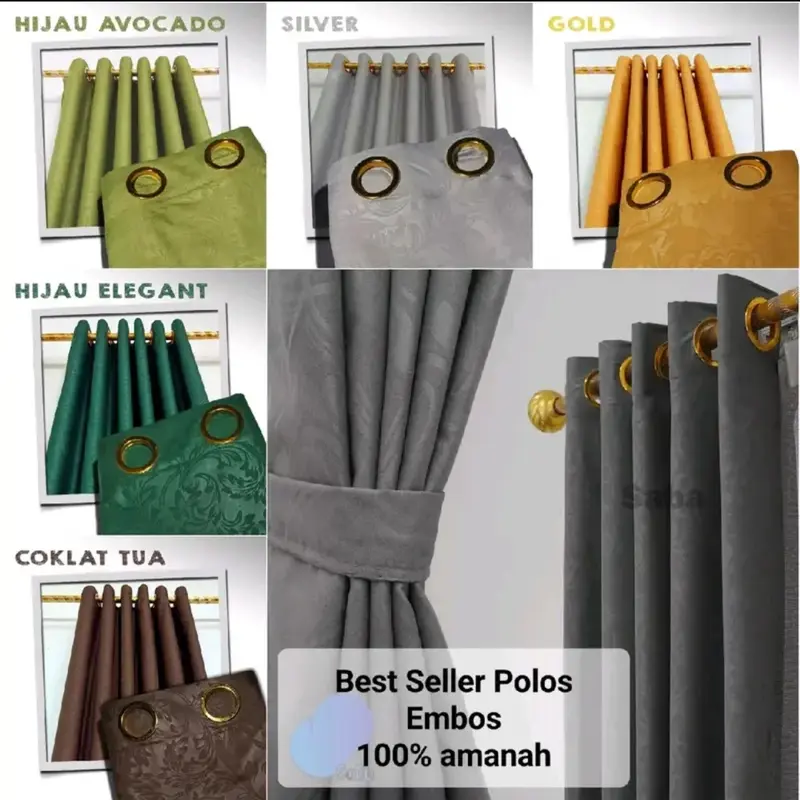 Promo Paket Hemat 4 pcs Gorden Smokring Ring 10 Bahan Katun Dispers Tali Terpasang Mudah Pasang High Quality Home Made Polos Dan Motif Curtain 5