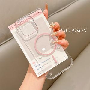 Sarung Telefon Tanpa Sempadan, Reka Bentuk Magnetik Cincin Merah Jambu Minimalis, Gaya Instagram, Serasi dengan Apple iPhone 17 Pro Max, 16 Pro Max, 15 Pro Baharu, 14 Lutsinar, 13 Premium (Tiada Kekuningan), 12 (Edisi Wanita) Casing Protectors