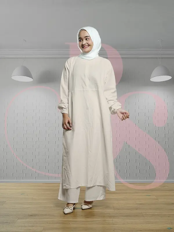 Beautyshirt~Setelan Wanita Dewasa Zhea Set + Celana Panjang Kulot Bahan Linen Polos LD 110Cm Fit To XL Jumbo Atasan Baju 1