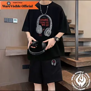 WareVisible Setelan Kaos + Celana Pendek SUHANG TSUKI Outfit Pria Oversize Korean Style ORIGINAL Combed Distro Keren