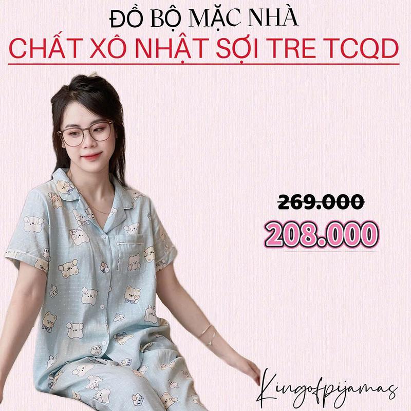 Bộ pijama bộ mặc nhà kingofpijamas Xô nhật sợi tre tay cộc quần dài siêu mát 2023 1