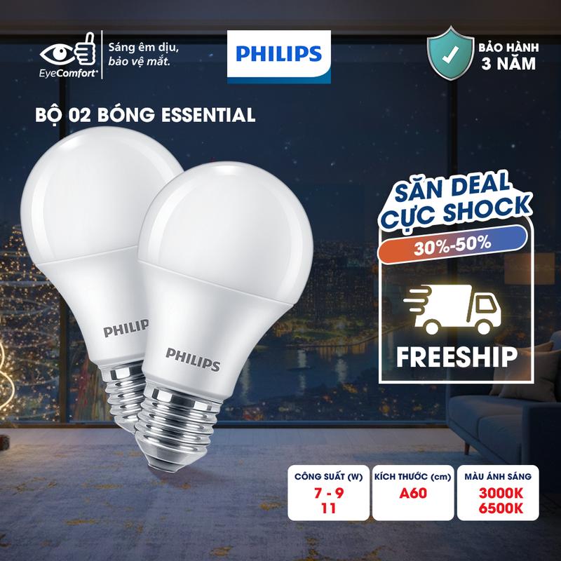Bộ 02 Bóng đèn LED PHILIPS bulb A60 - Công suất 7W 9W 11W
