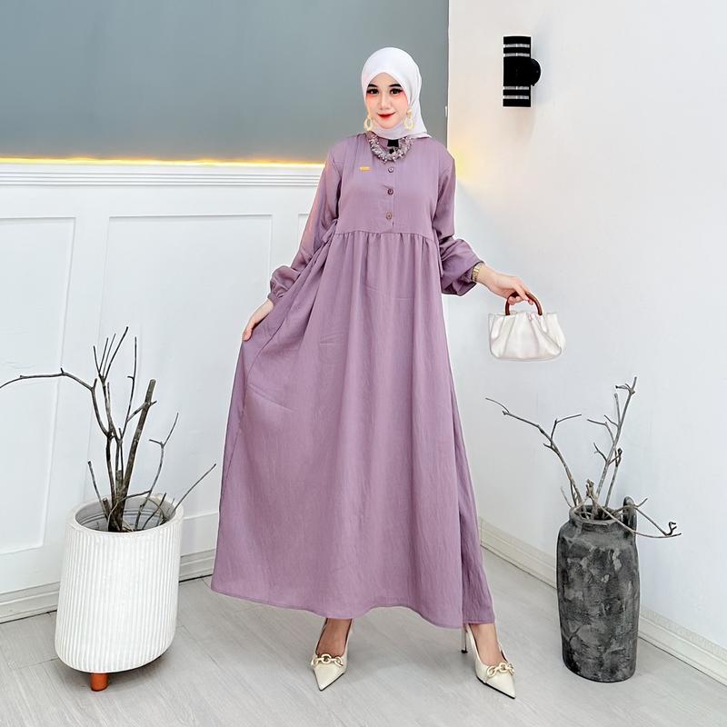 Sherila midi dress Polo linen premium busui friendly bahan adem 1