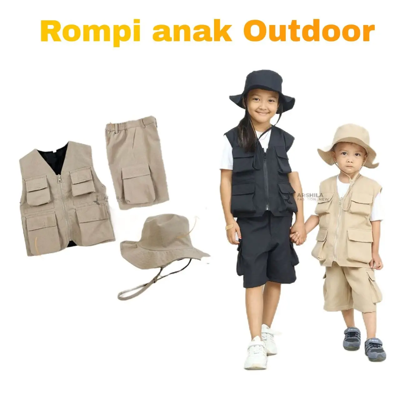 SETELAN BAJU ROMPI SAFARI ANAK/SAFARI SET ZOO/PAKET BAJU SAFARI/VEST ANAK OUTDOOR