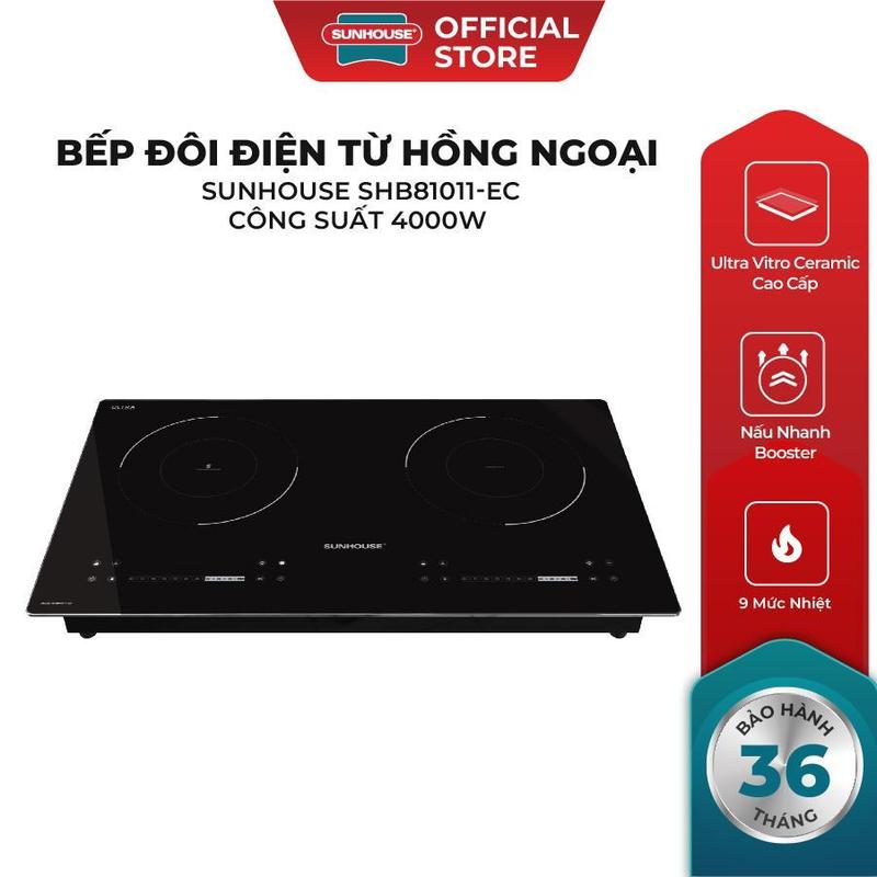 Bếp đôi điện từ hồng ngoại Sunhouse SHB81011-EC - Booster nấu nhanh - 9 mức chỉnh, 2 vùng nấu: 1 điện từ, 1 hồng ngoại