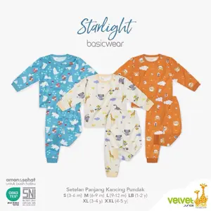 Velvet Junior Setelan Baju Anak Kancing Pundak Panjang Celana Panjang - BasicWear Starlight