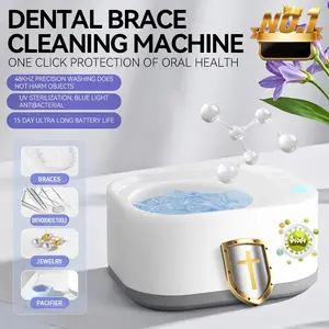 Portable Ultrasonic Cleaning Machine Orthodontic Invisible Braces Retainer Denture Cleaner Jewelry Cleaning Artifact Household - Blue Light Version