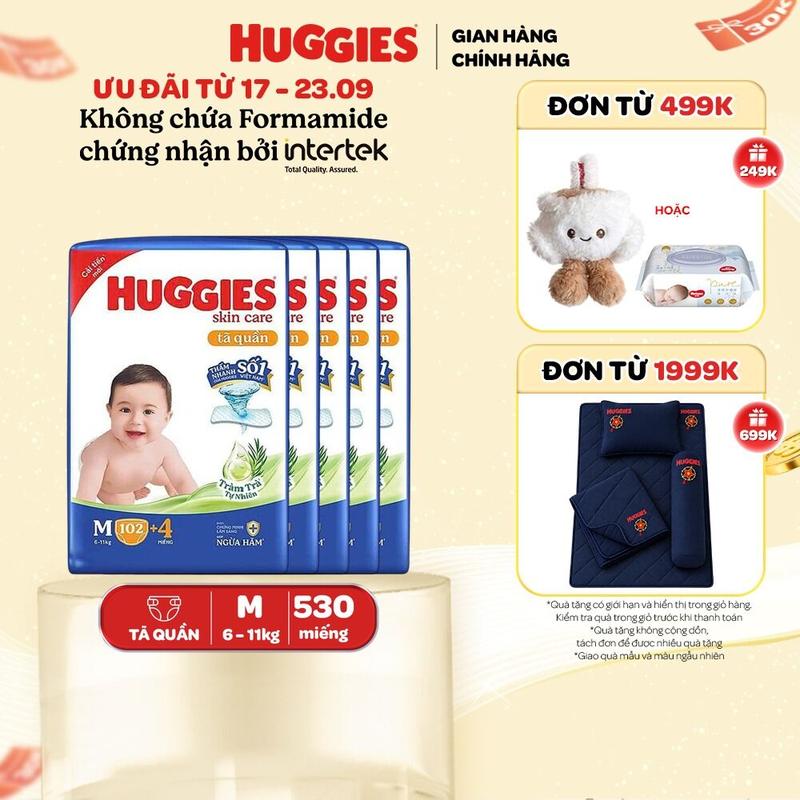 Combo 5 Tã/bỉm quần Huggies Skin Care Mega Jumbo M102+4/L100+4/XL84+4/XXL76+4…