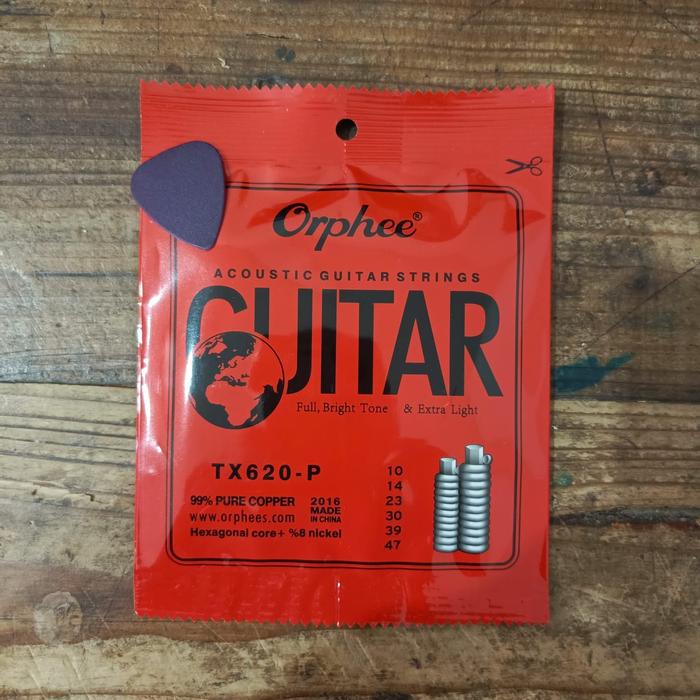 Gambar Orphee Senar Gitar Akustik Acoustic 010 - 047 TX620-P Red Copper 1 Set - Free Pick dari debalisale Kota Denpasar Tokopedia