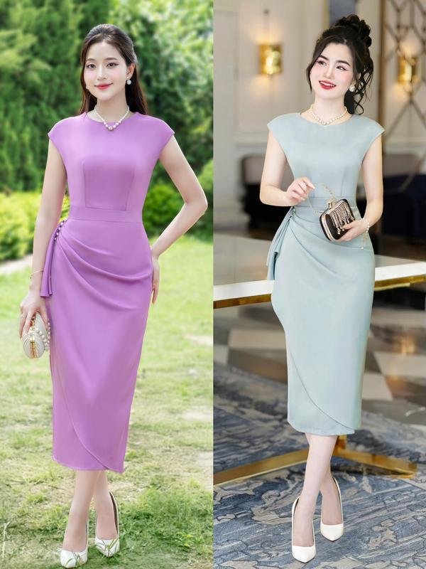   MIỄN SHIP  BST MDU4752 Váy Lụa Tằm Ướt Cao Cấp – Thiết Kế Xếp Ly Tinh Tế Kết Hợp Tay Hến Nhẹ Nhàng Dành Cho Nữ 