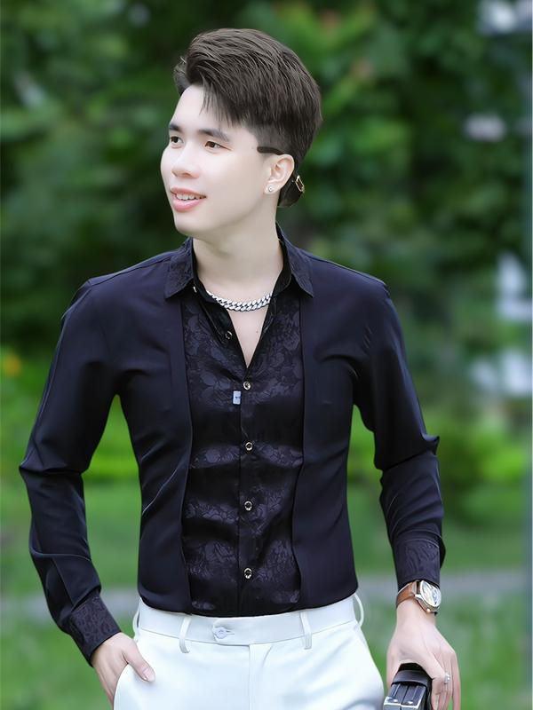  Áo sơ mi nam thiết kế Gấm ở giữa  2 Màu  